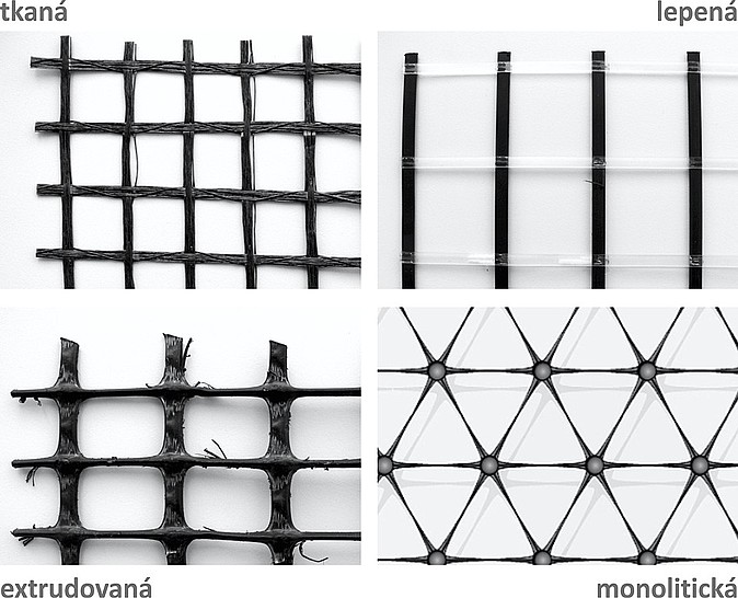 Tkaná, lepená, extrudovaná a monolitická geomříž